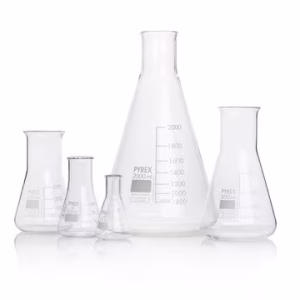 Pyrex® Erlenmeyer flask, narrow neck, with printed trace code