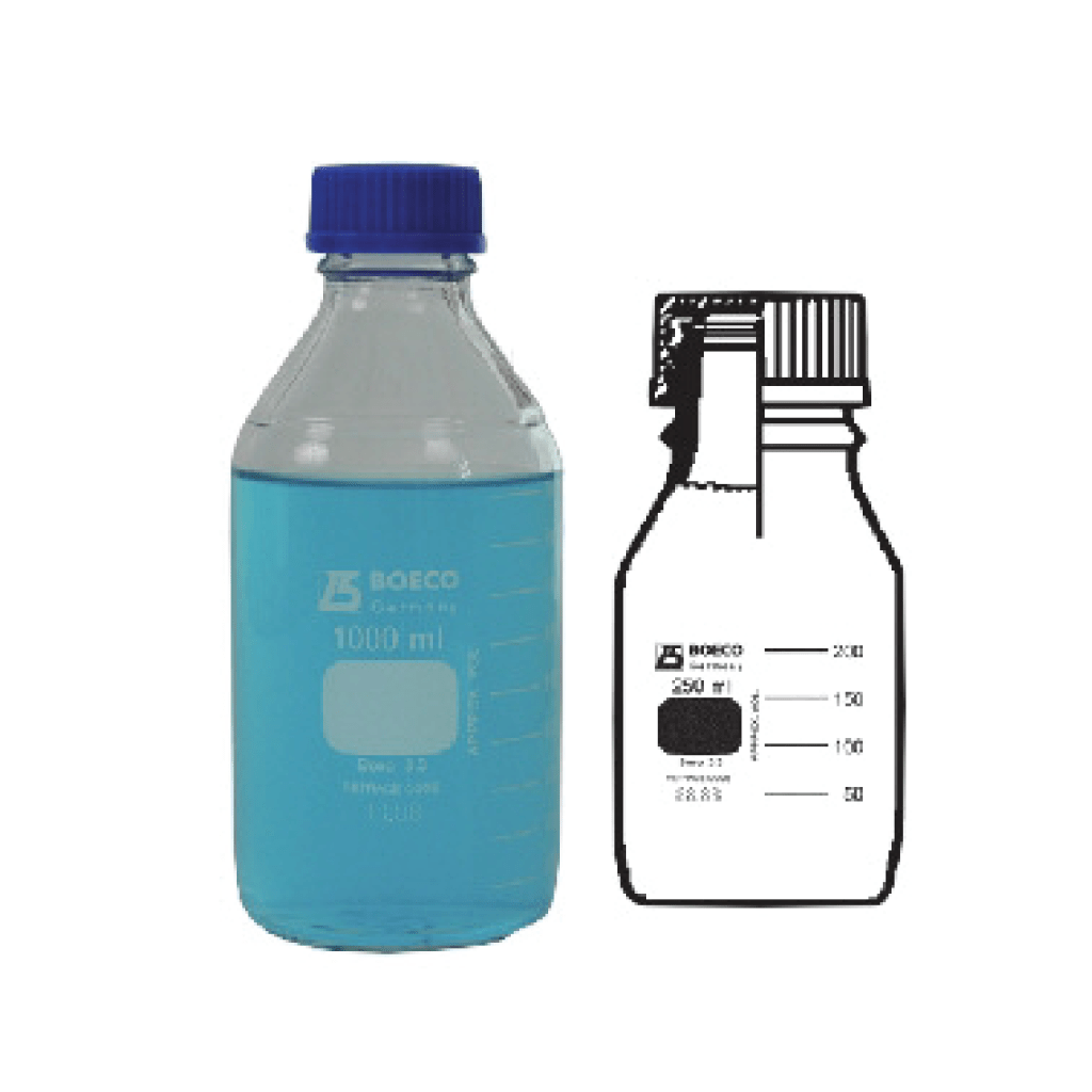 Laboratory Bottles with blue screw cap