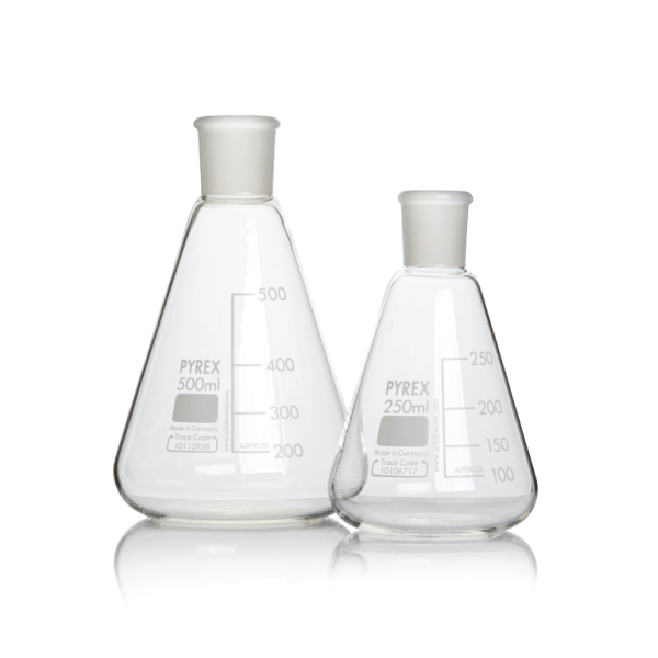 PYREX® Flasks, Erlenmeyer, graduated, with ground socket