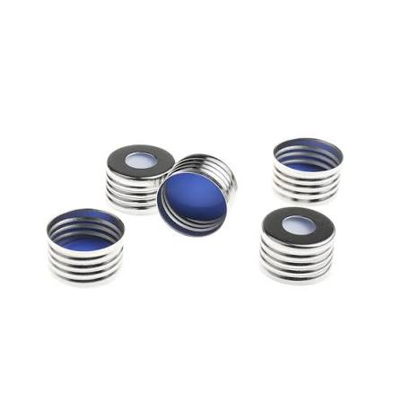 ALWSCI® 18mm Silver Color Open Top Metal Cap (8mm hole) with 17.5mm Blue PTFE/White Silicone Septa 1.5mm Thick.